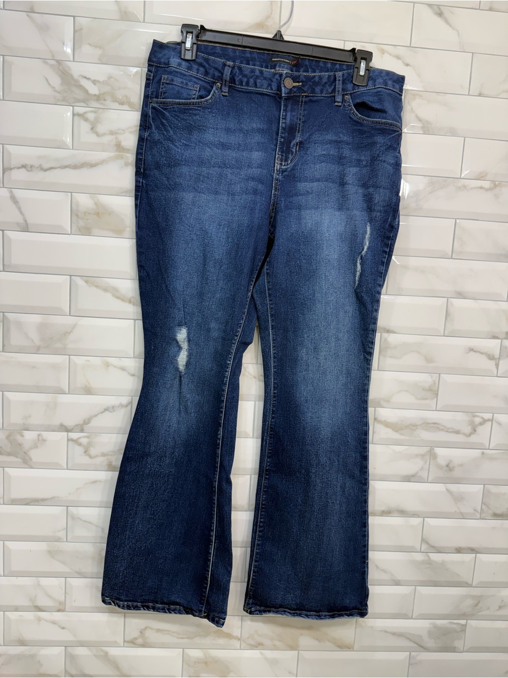 YMI Dark Indigo Flare Jeans with Subtle Distressing